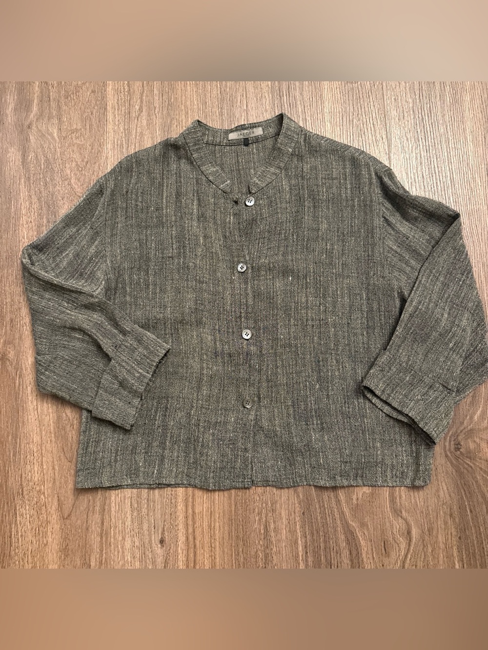 Jaeger London women’s black and tan linen blend button up top size 12